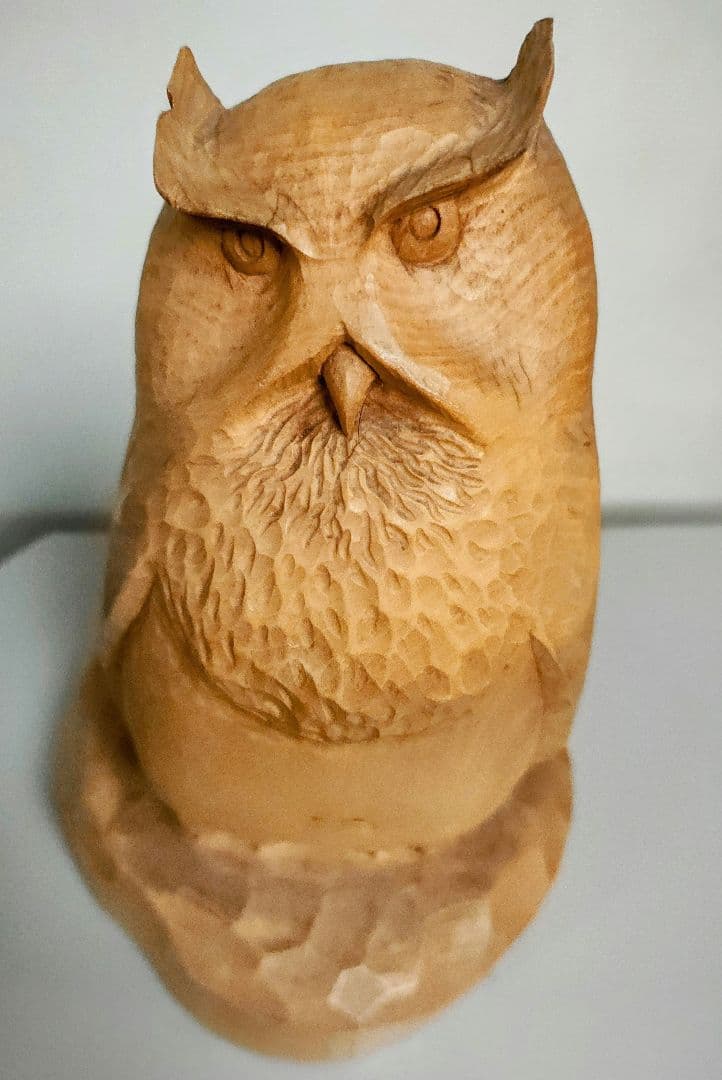 木製 フクロウの彫刻置物 3kg