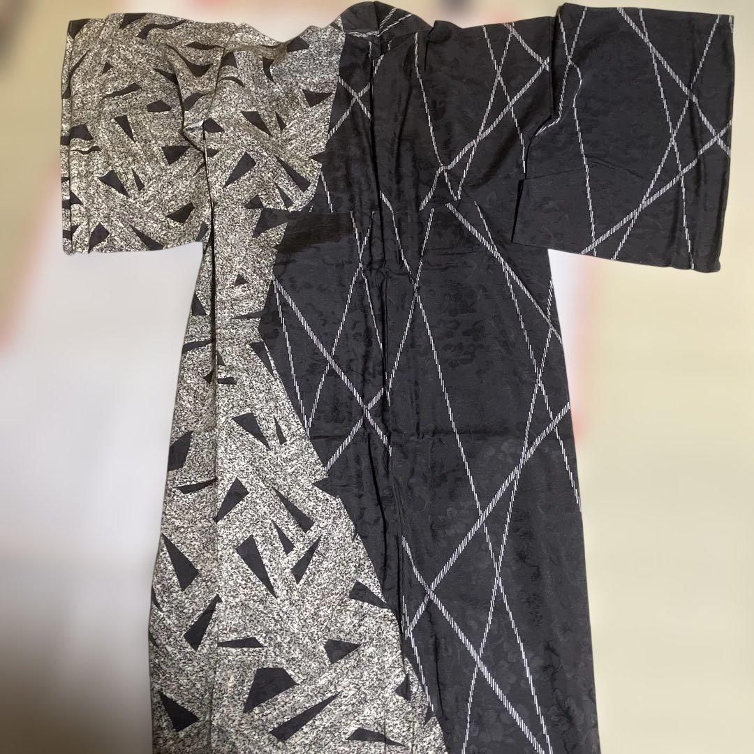 着物　袷　黒系　身丈165cm しつけ付き