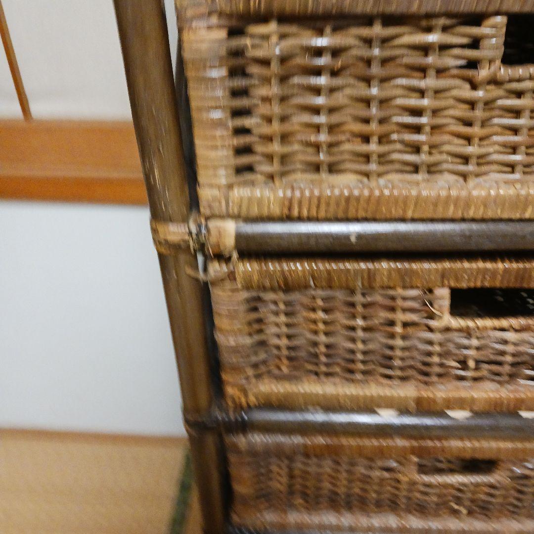 籐製 　ラタン　5段収納ラック キャスター付き　　ブラウン　レトロ