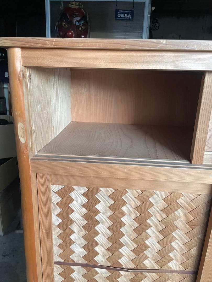 伝統工芸高級水屋道具杉無垢材網代引戸アジロ茶道具煎茶棚置水屋茶箪笥飾り棚和家具