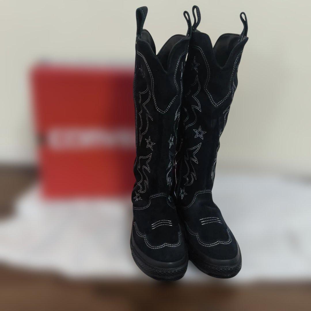 完売品コンバース ウエスタンブーツ ブラック ジップ スエード 刺繍　美品　箱有