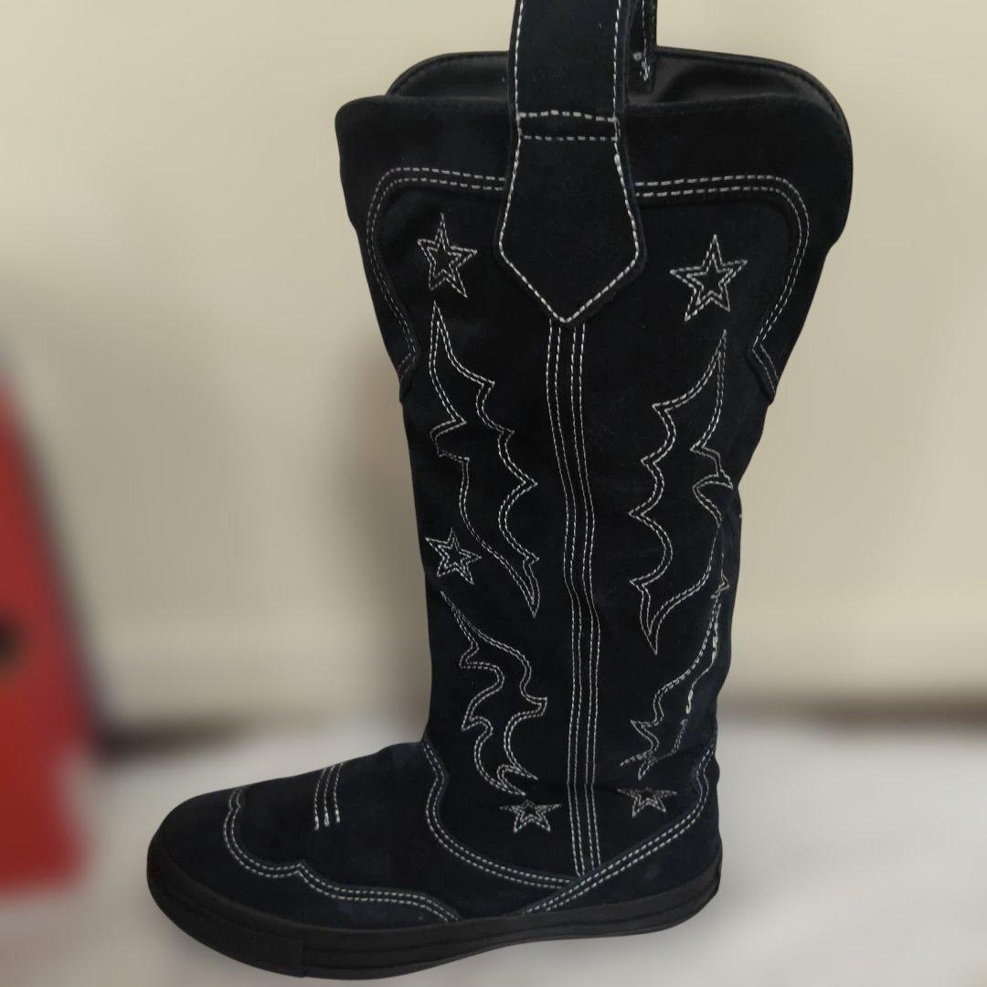 完売品コンバース ウエスタンブーツ ブラック ジップ スエード 刺繍　美品　箱有