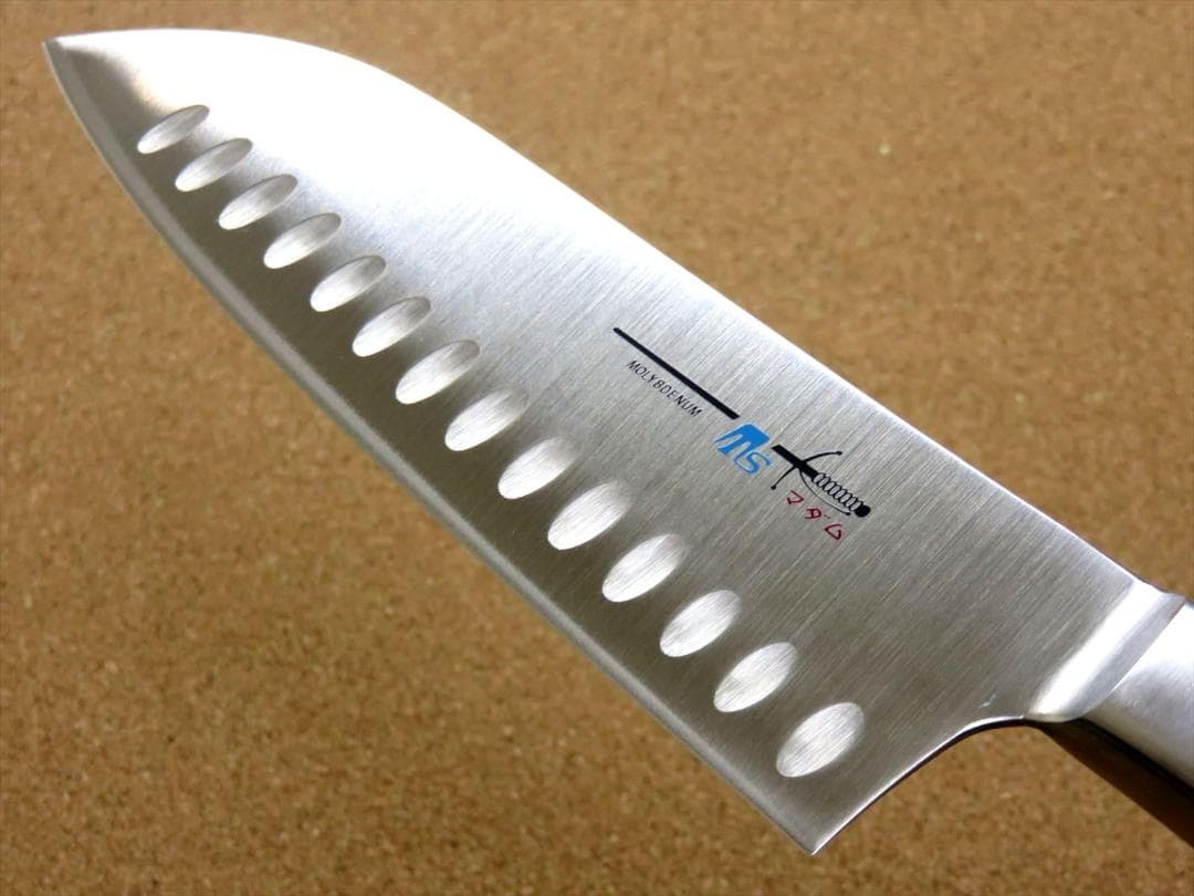 関の刃物 サーモン三徳包丁 175mm モリブデン 口金付 ディンプル 両刃万能