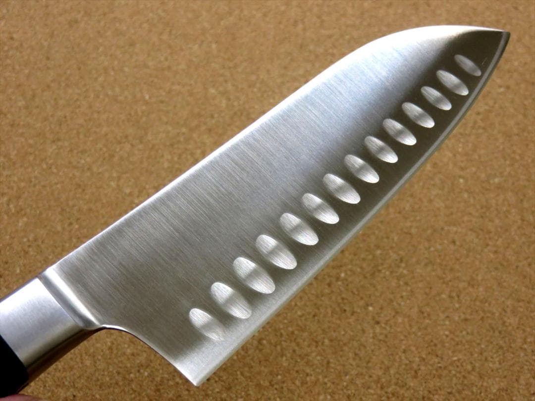 関の刃物 サーモン三徳包丁 175mm モリブデン 口金付 ディンプル 両刃万能