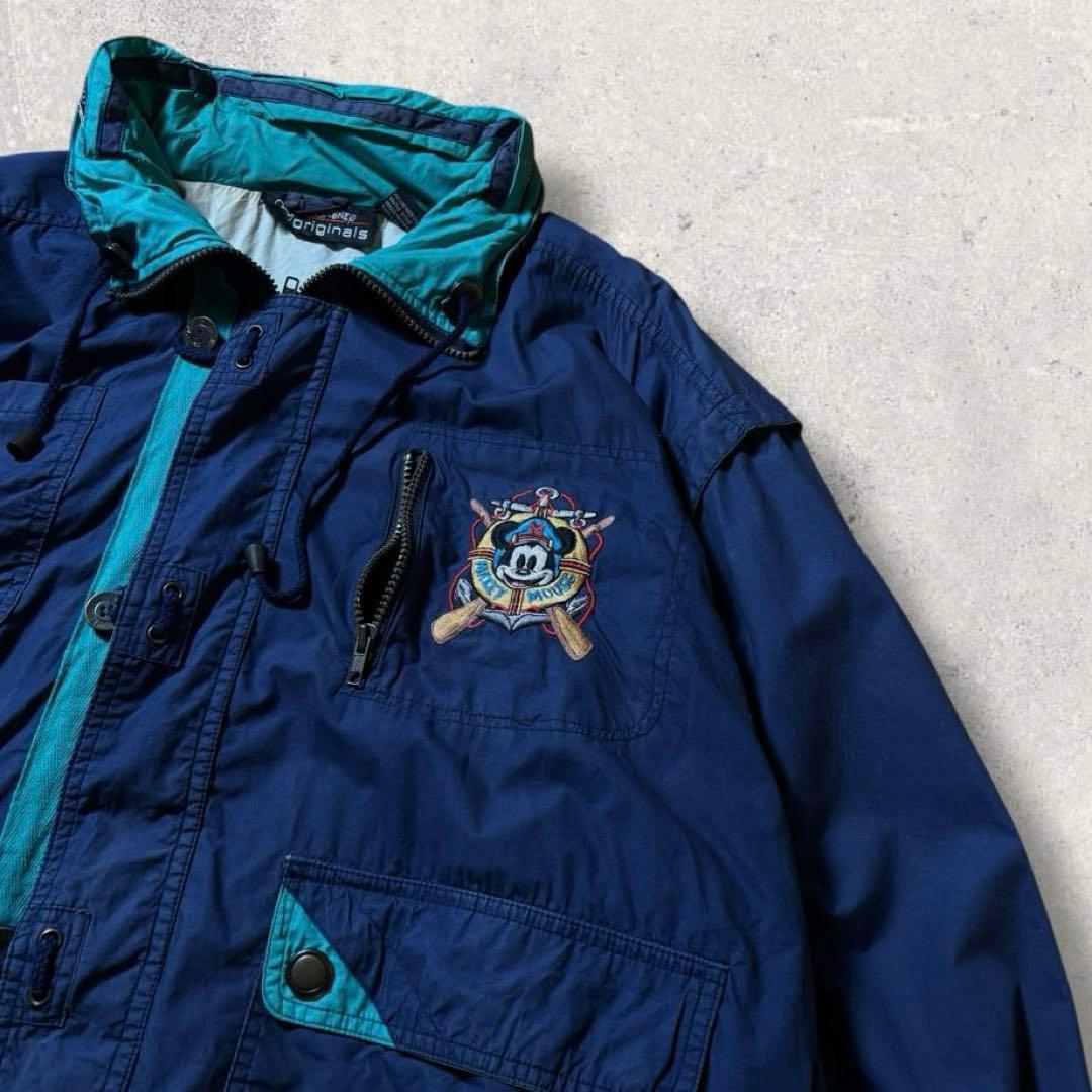 90s Disneyナイロンジャケット紺ネイビーミッキーマウス刺繍パッカブル古着