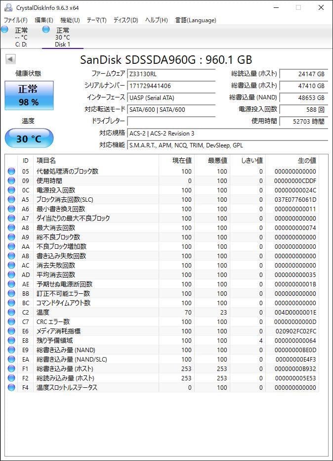 ②-WA412 SanDisk SATA 960GB SSD 2.5 1点
