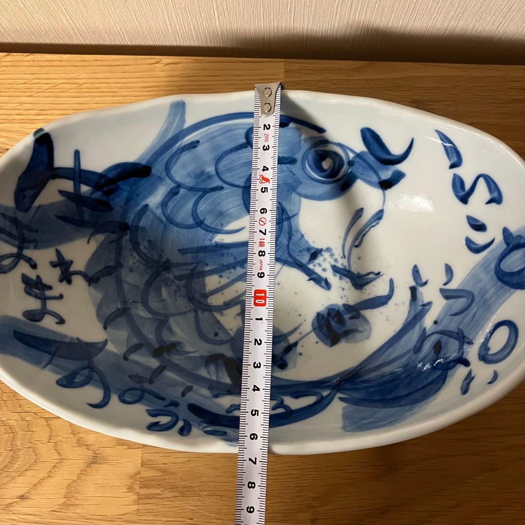 夕立窯　桜型うさぎ柄鉢　楕円型鯛柄鉢