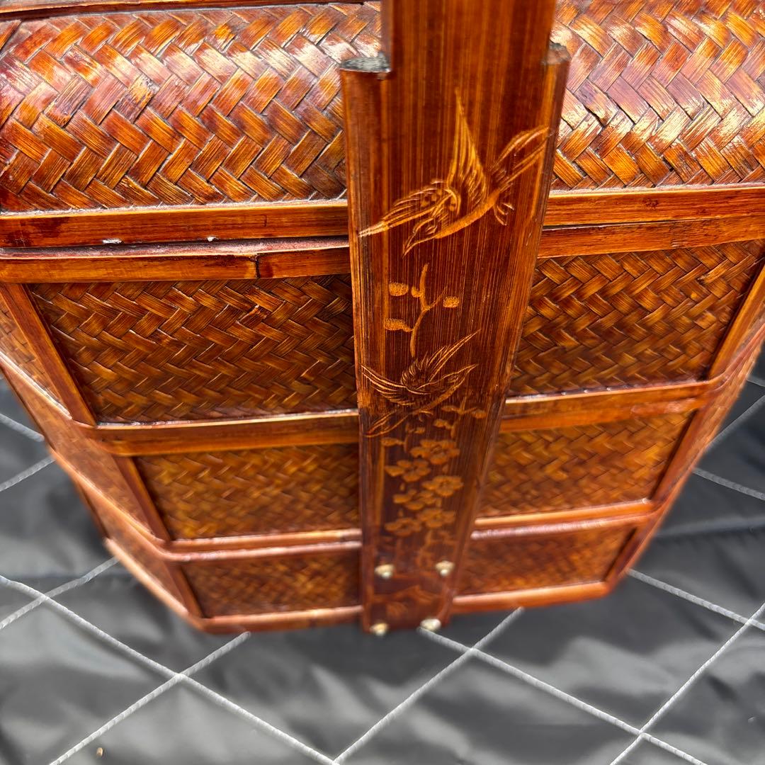 3段　竹細工？　アンティーク　収納ケース