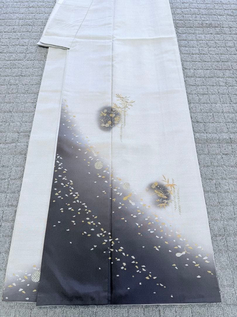 未使用 高級 訪問着 正絹 袷 白大島紬 刺繍 ホワイト 暈し染め パールトーン