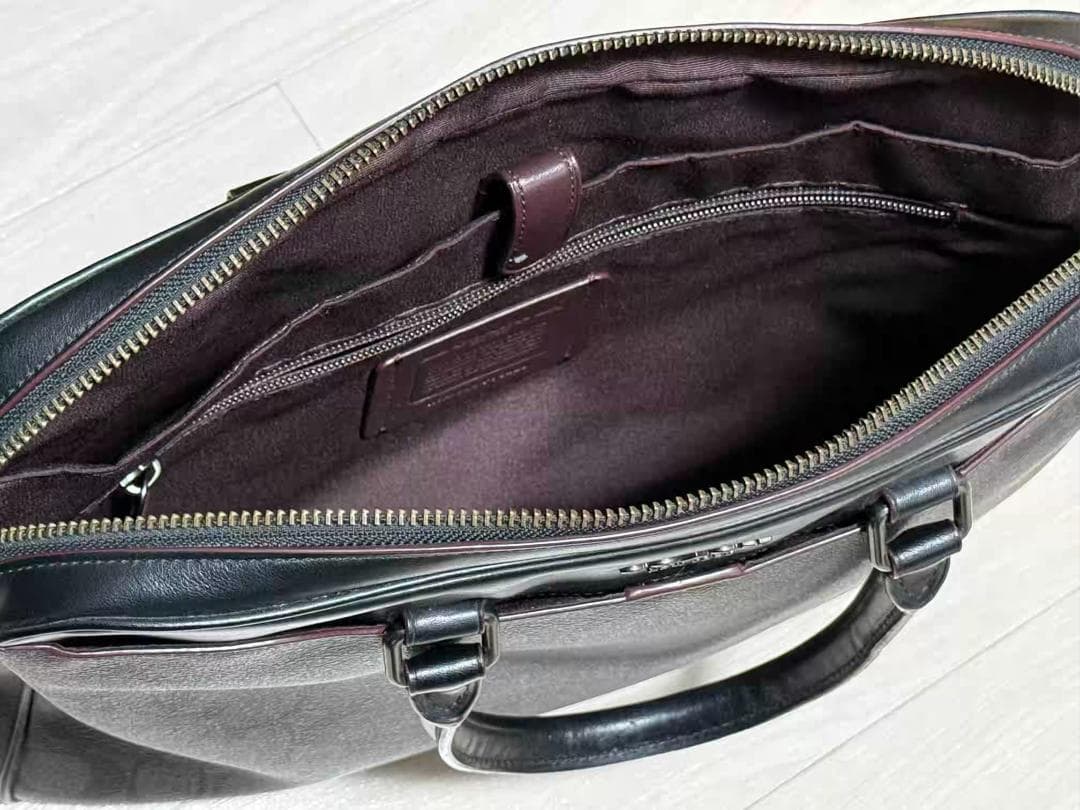COACH コーチ ビジネスバッグ シグネチャー 黒系 レザー A4収納可