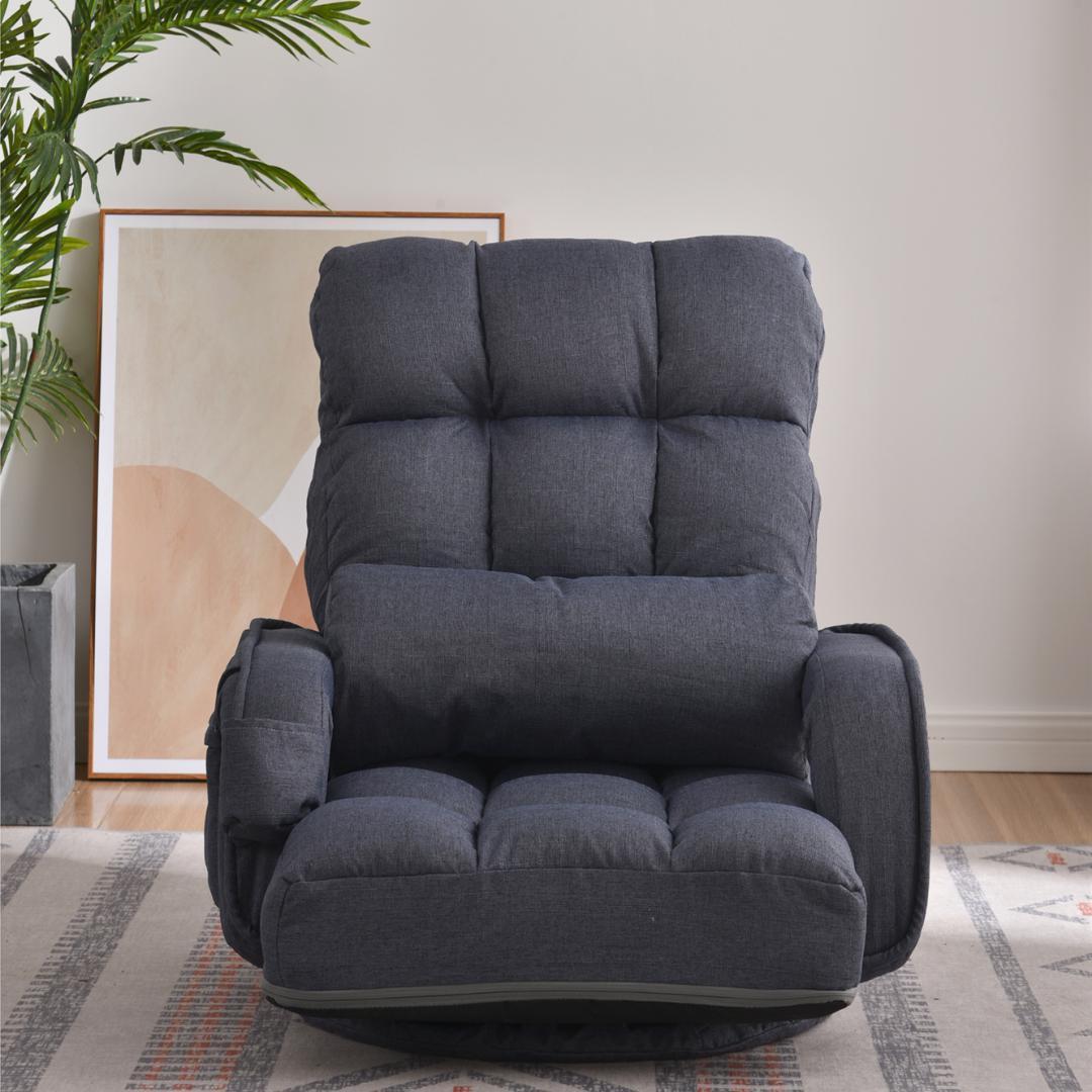 【ブルーグレ】回転式座椅子 肘掛け ハイバック 座いす リクライニング 1人掛