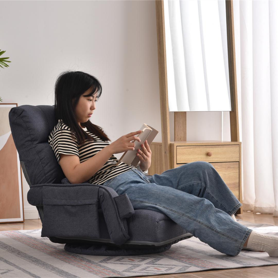 【ブルーグレ】回転式座椅子 肘掛け ハイバック 座いす リクライニング 1人掛