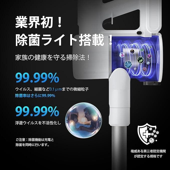 【歳末セール】コードレス掃除機 除菌75Kpa 超強力吸 自立式 65分連続稼働