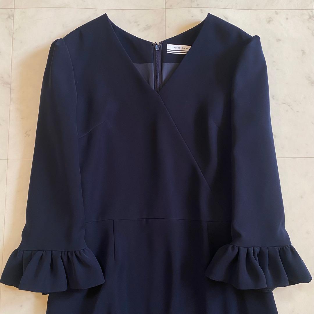 【美品】ボーダーズアットバルコニー　V-NECK DRESS 38 ネイビー