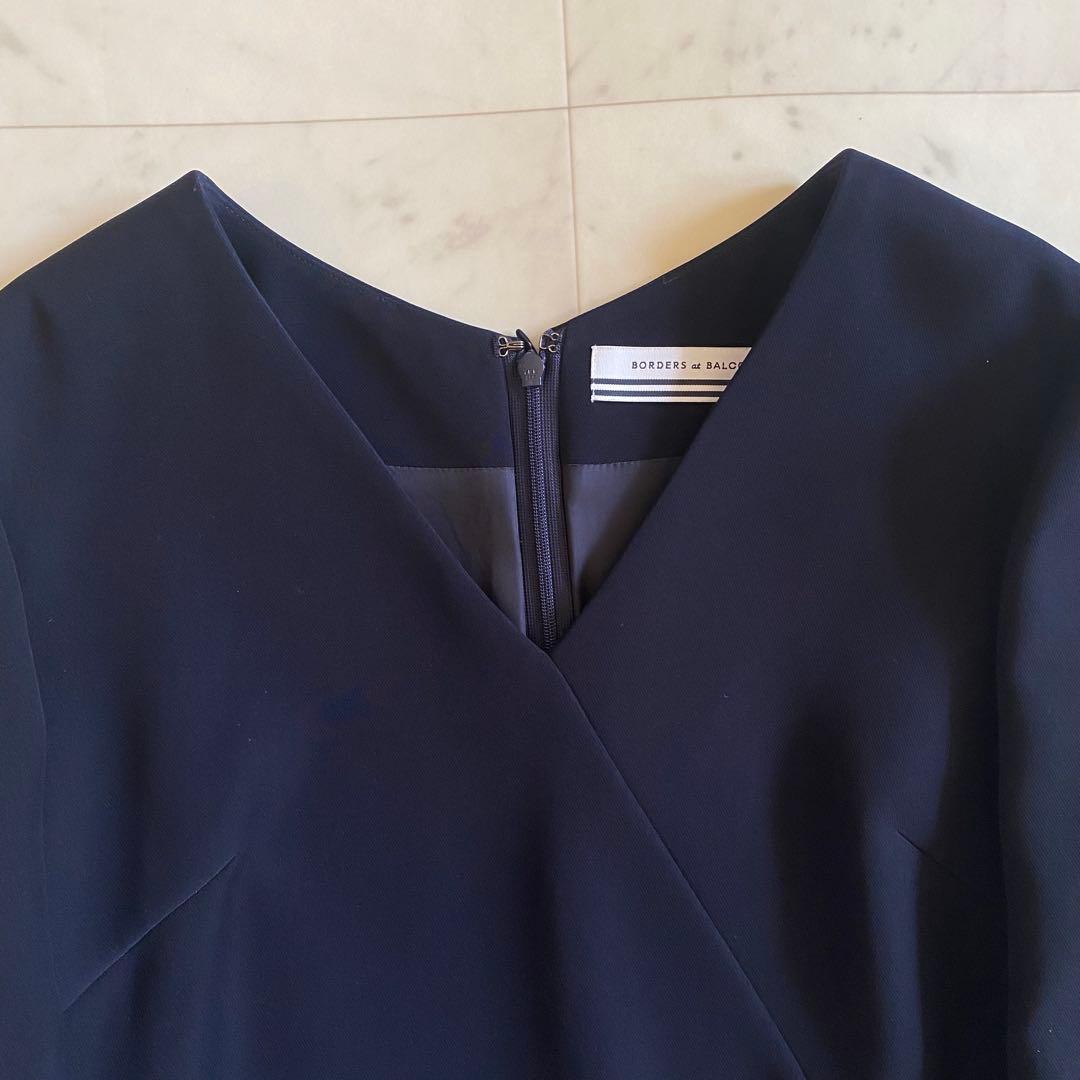 【美品】ボーダーズアットバルコニー　V-NECK DRESS 38 ネイビー