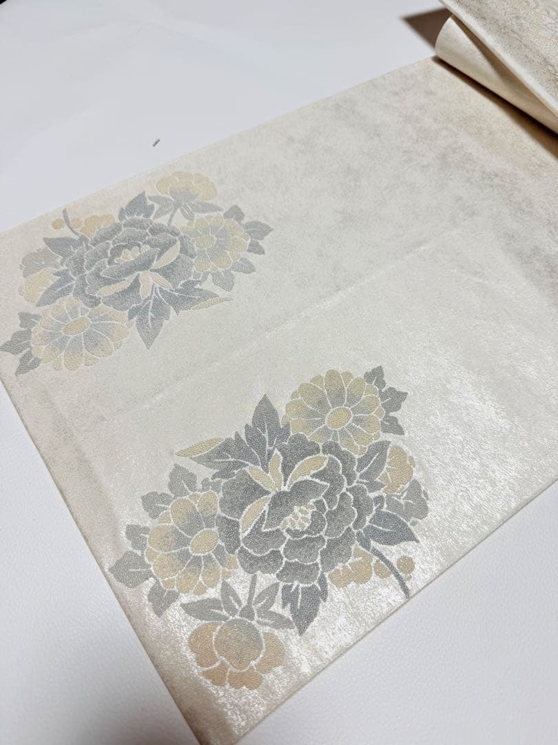 高級 袋帯 正絹 お太鼓柄 相良刺繍 中国刺繍 ホワイト シルバー 訪問着