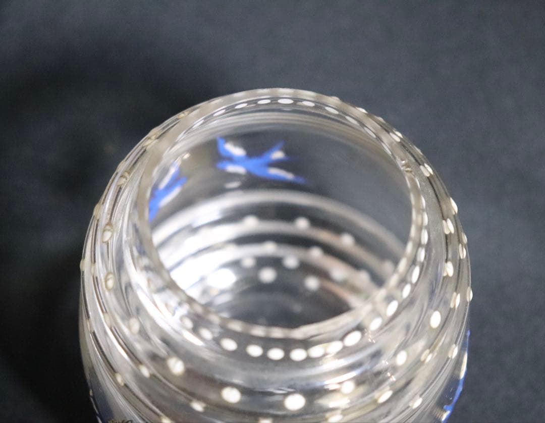 1840年代　アールデコエナメル彩燕紋小瓶　ウランガラス　アンティーク0907