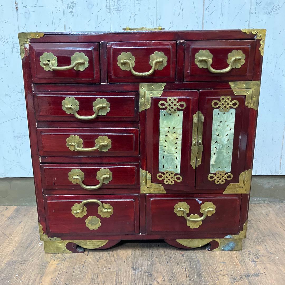A-3 中国美術 薬箪笥風 小型箪笥 チェスト 抽斗8杯 飾台 道具箱 骨董品