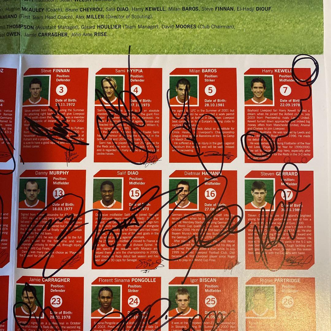 リヴァプール　2003-2004 直筆サイン入り ポスター　証明書付