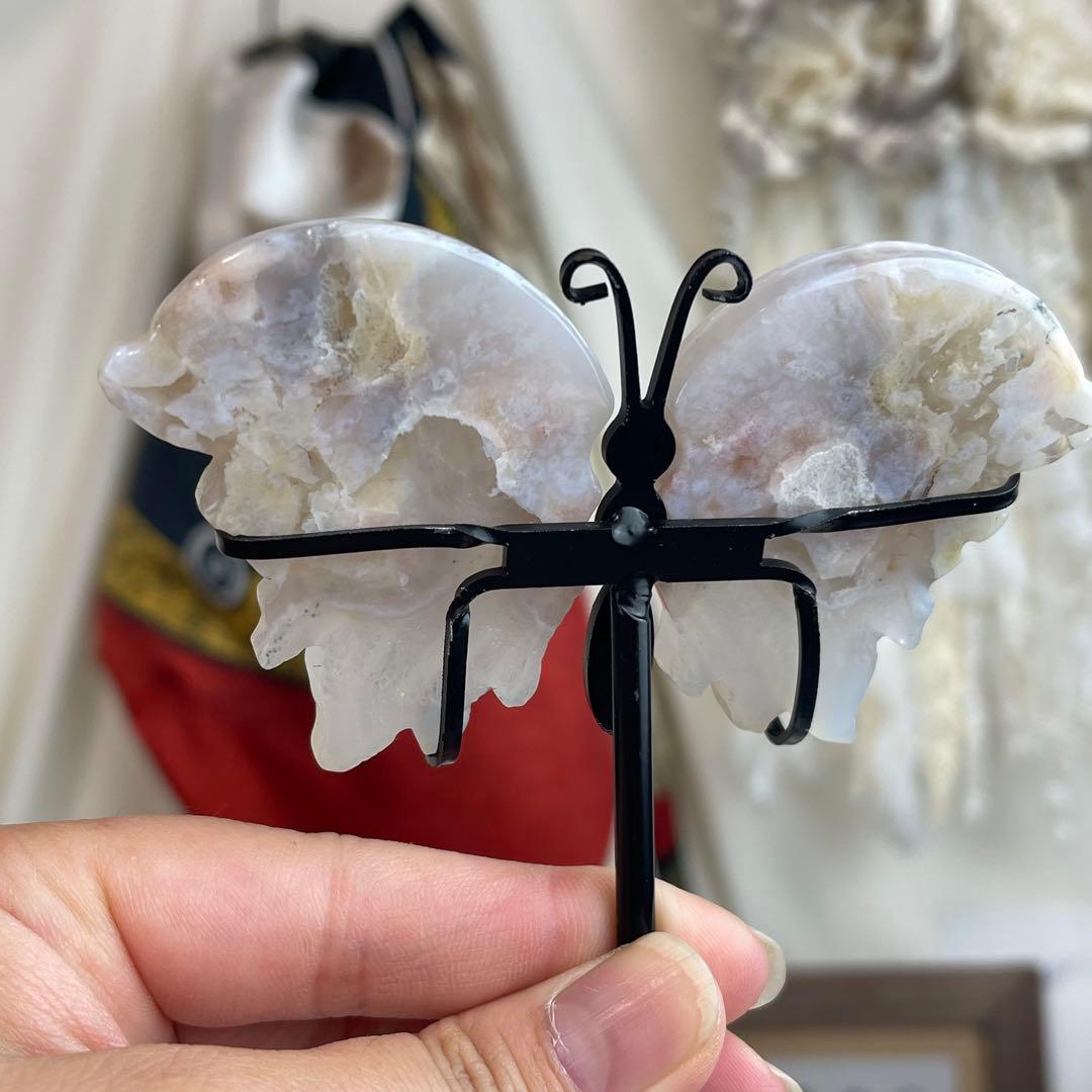 さくら瑪瑙 桜瑪瑙 バタフライ 台座付き