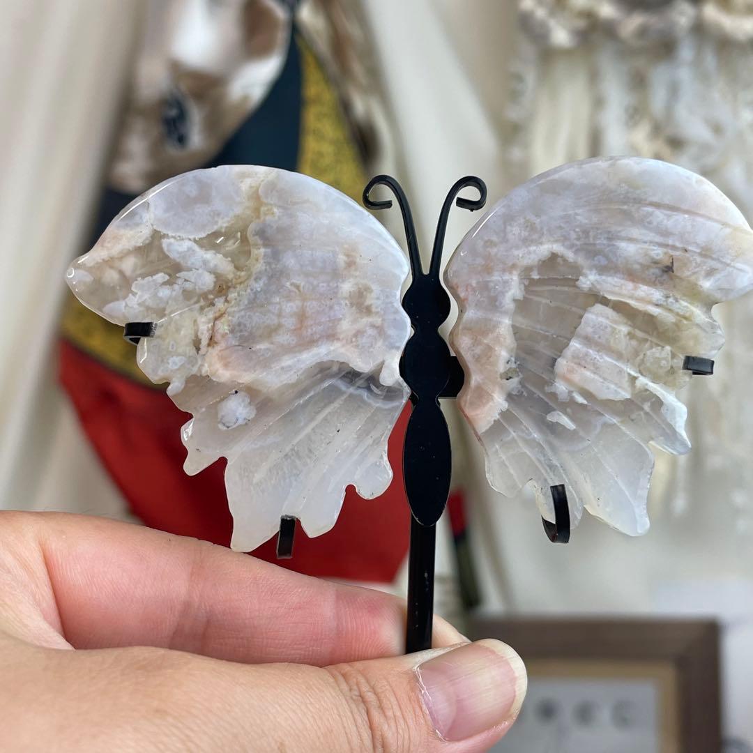 さくら瑪瑙 桜瑪瑙 バタフライ 台座付き