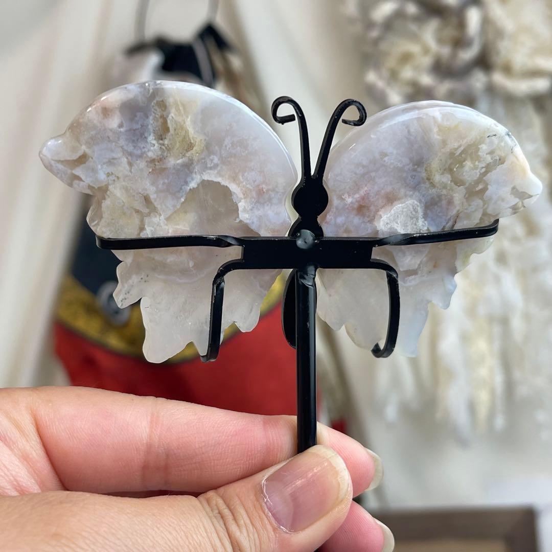 さくら瑪瑙 桜瑪瑙 バタフライ 台座付き