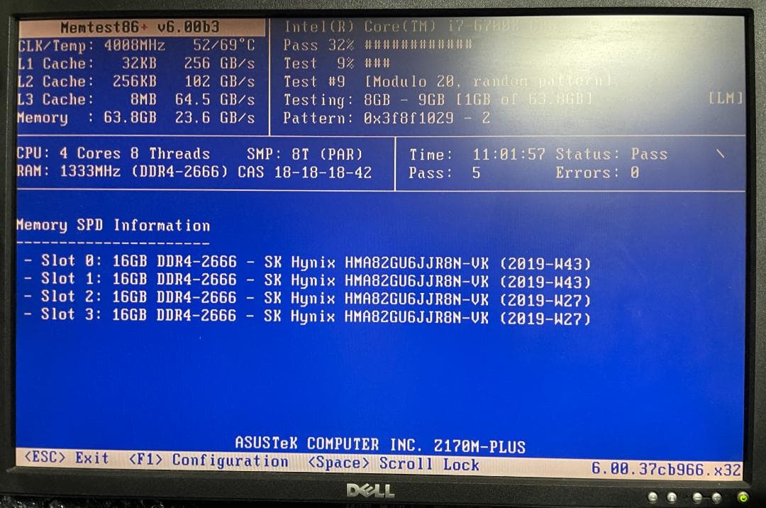 メモリ 16GB×4枚=64GB DDR4-2666 SKhynix 動作保証
