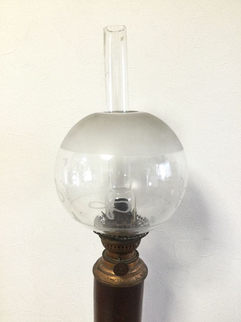 大正レトロ オイルランプ 竹筒台 座敷ランプ 丸ホヤ M