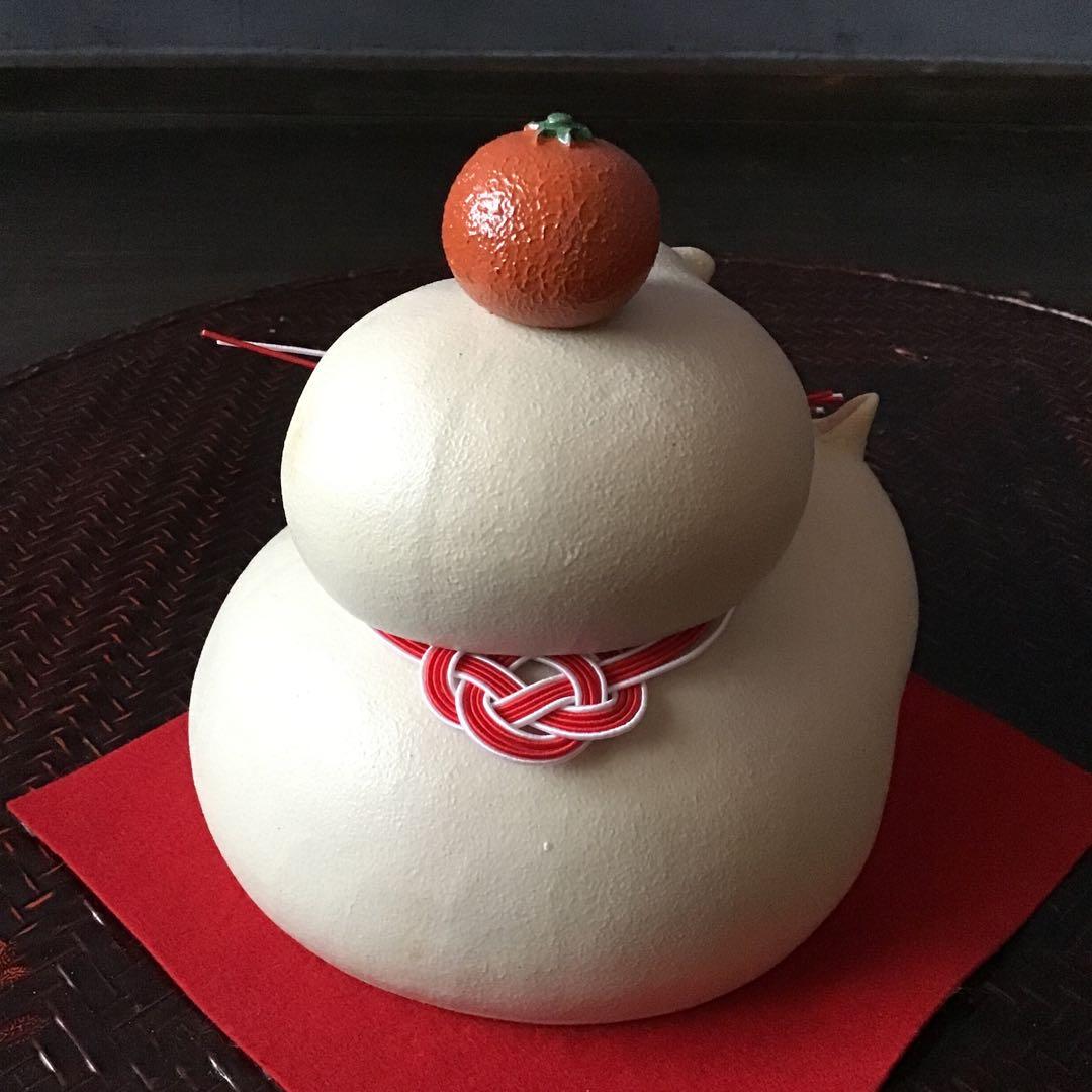 猫鏡餅(*´꒳`*) セパレートタイプ　白猫親子　蜜柑