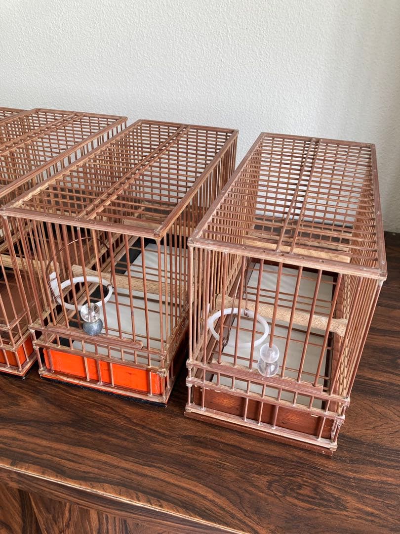 竹細工　めじろ　鳥かご　4個　木製天然木　寝かせ箱　セット
