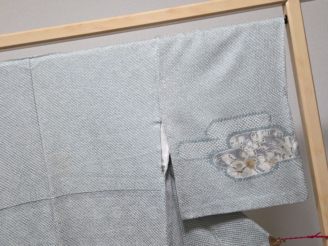A5◆着物くつろぎ 総絞り 霞に辻が花 水色 白 袷 正絹 訪問着 着物