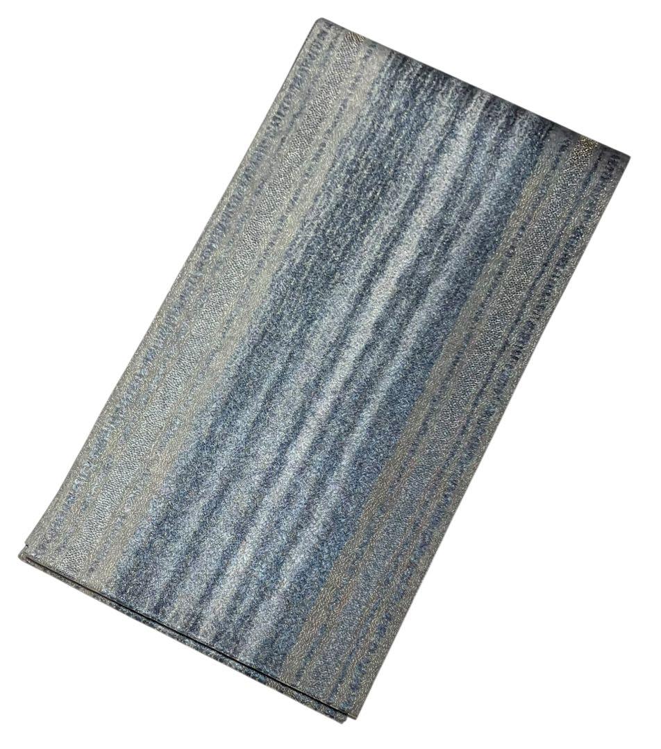 藍染 袋帯 全通柄 正絹 金通し 縦縞 未使用 イ6376