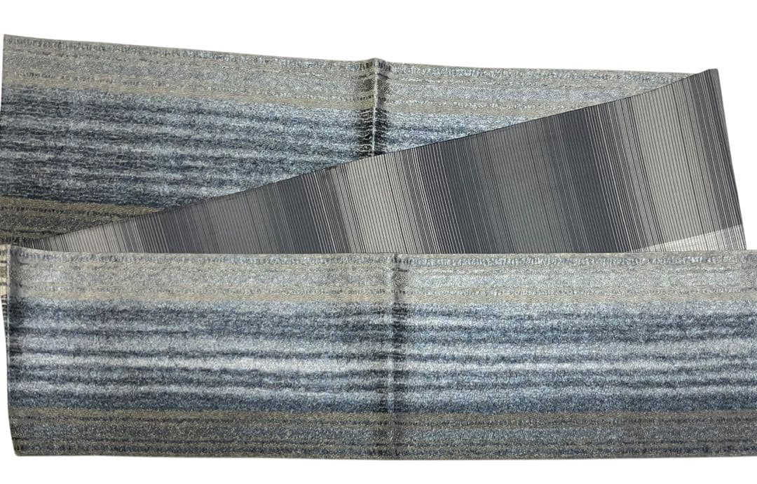 藍染 袋帯 全通柄 正絹 金通し 縦縞 未使用 イ6376