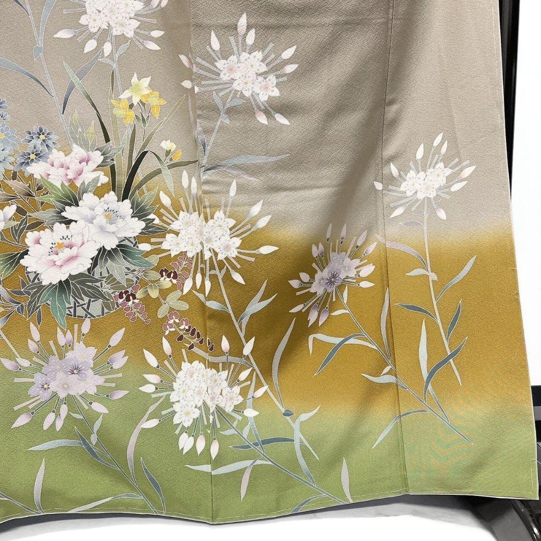 未着用　京友禅　牡丹　百合　花模様　訪問着　着物　093w p