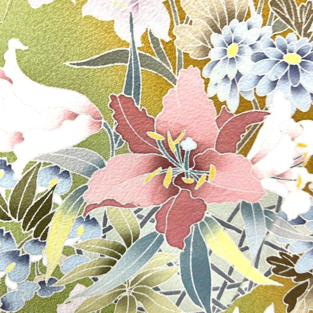 未着用　京友禅　牡丹　百合　花模様　訪問着　着物　093w p