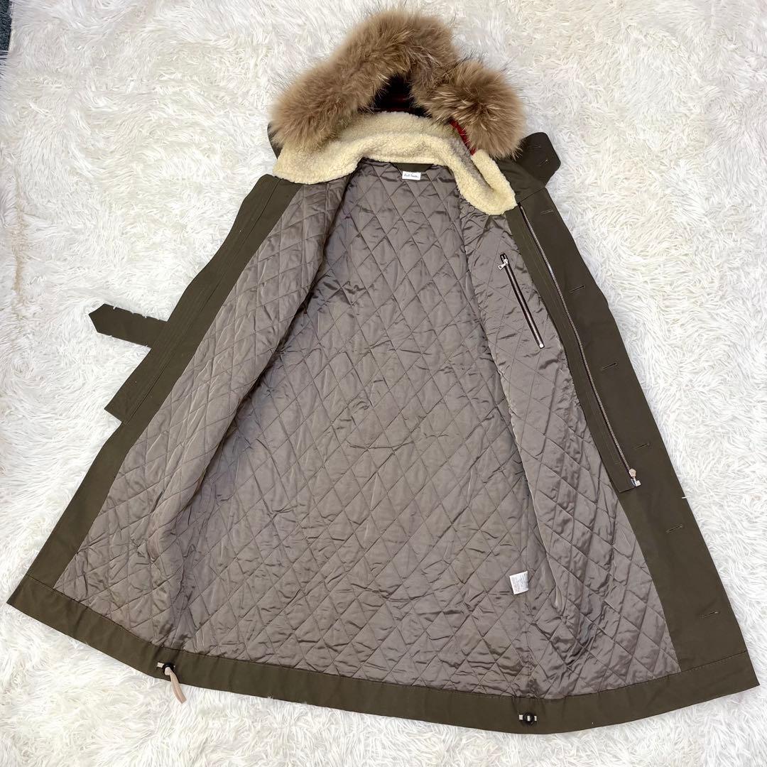 ポールスミス【美品】ラクーンファー ウール 裏地 キルト モッズコート S