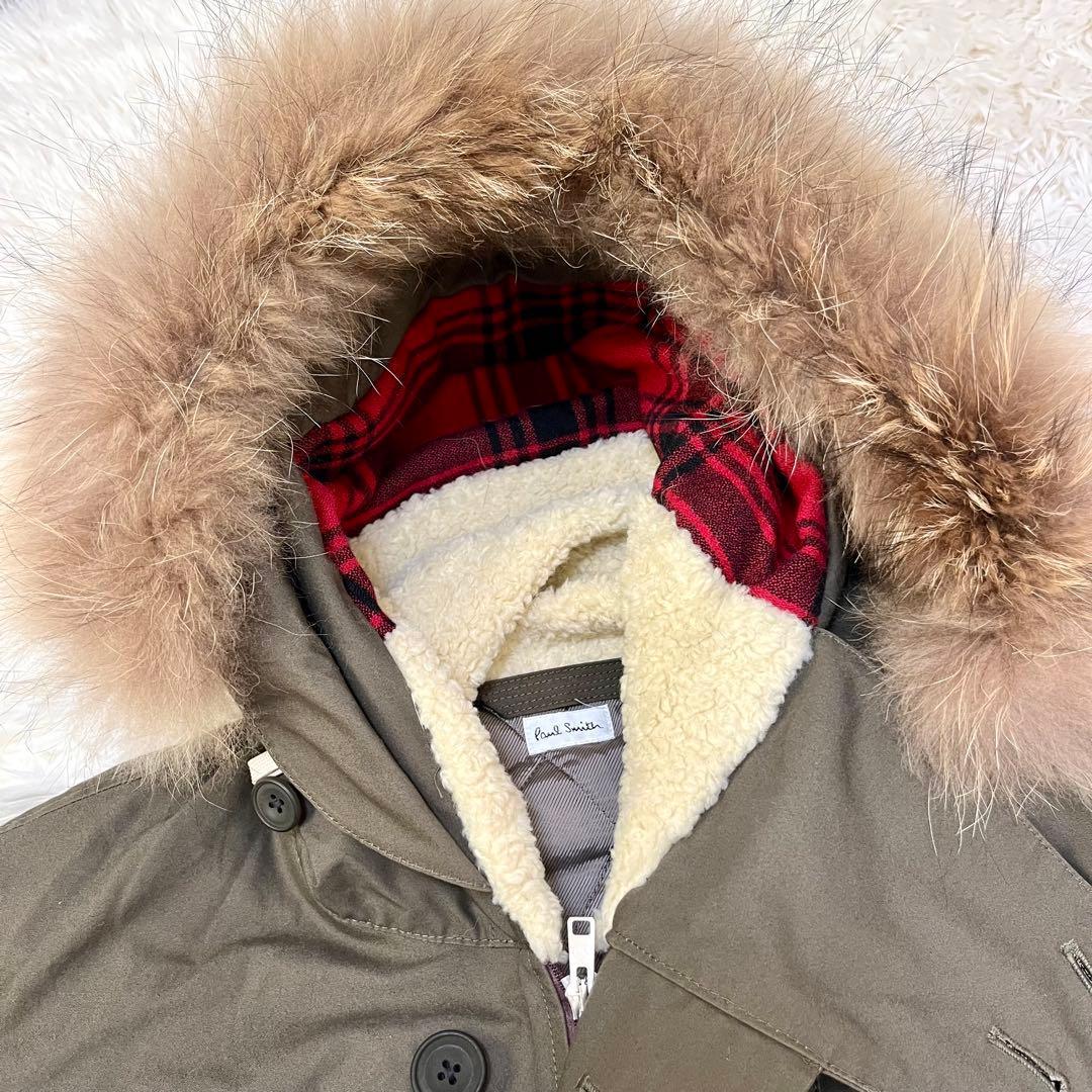 ポールスミス【美品】ラクーンファー ウール 裏地 キルト モッズコート S