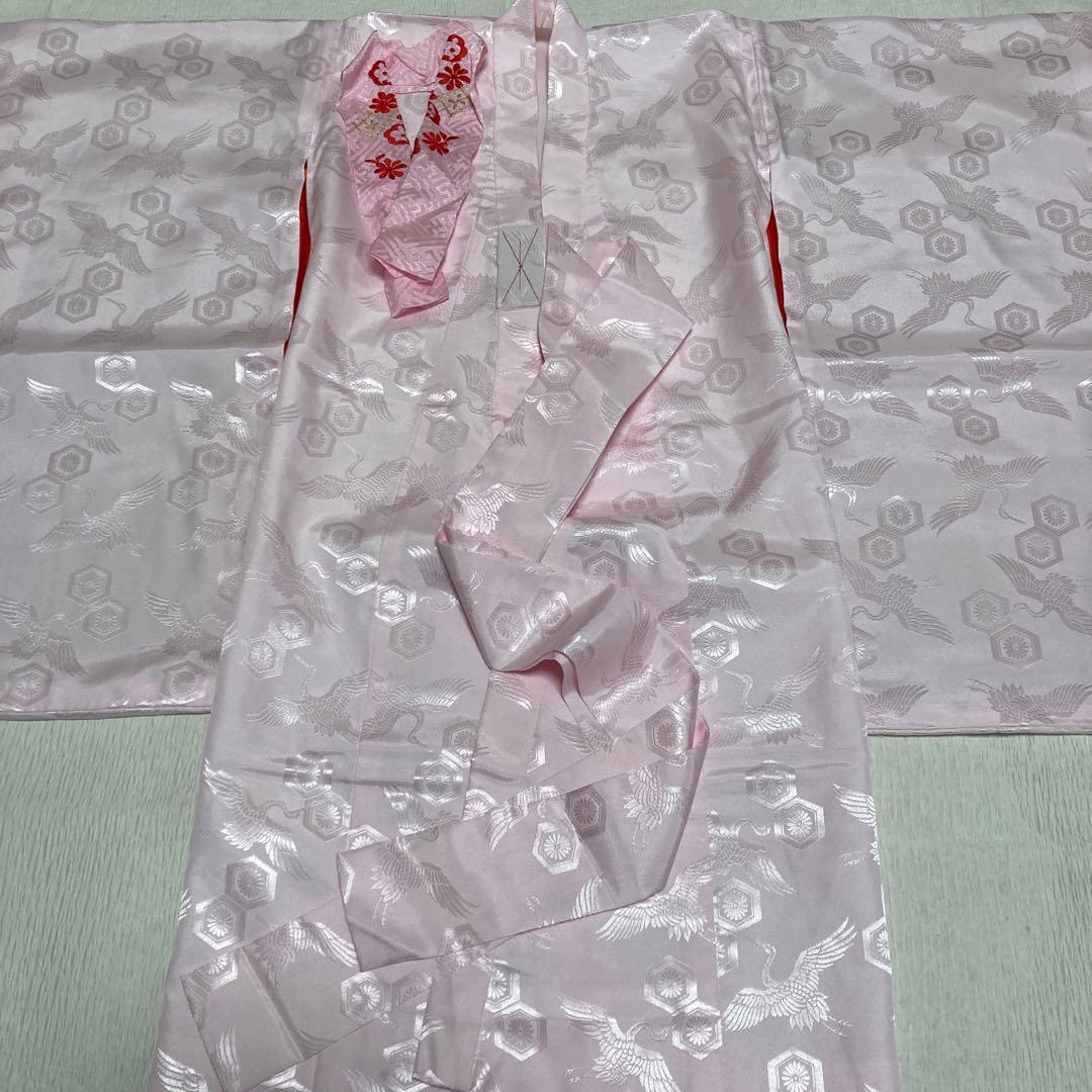 七五三 ３歳 女の子 正絹 着物長襦袢セット 絞り 赤白 金刺繍 熨斗目