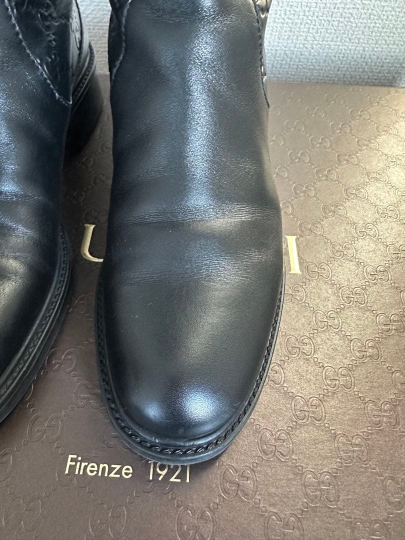 GUCCI ブラックレザー ロングブーツ GGパターン　39サイズ
