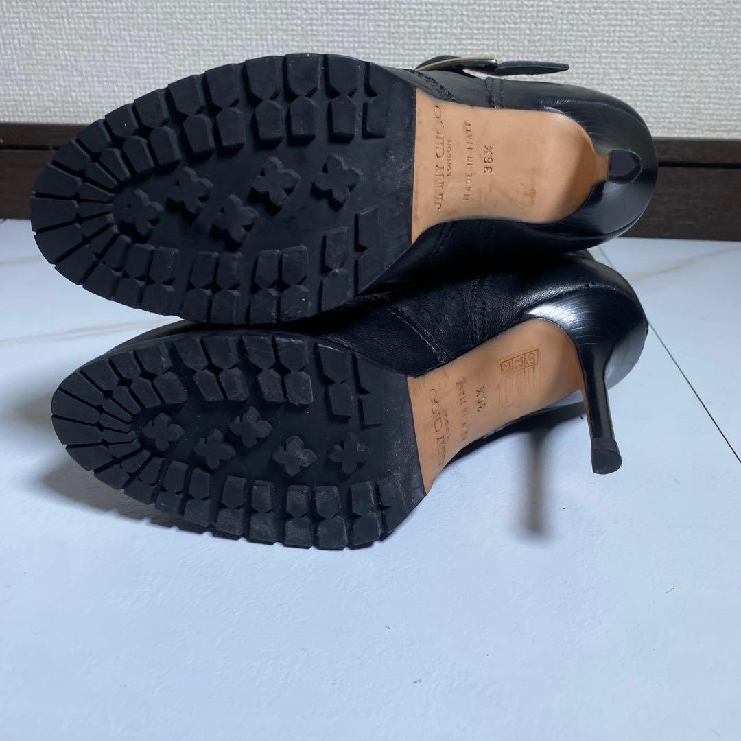 極美品♡ジミーチュウ レザーバイカーブーツ GALEN　ピンヒール シワ革加工