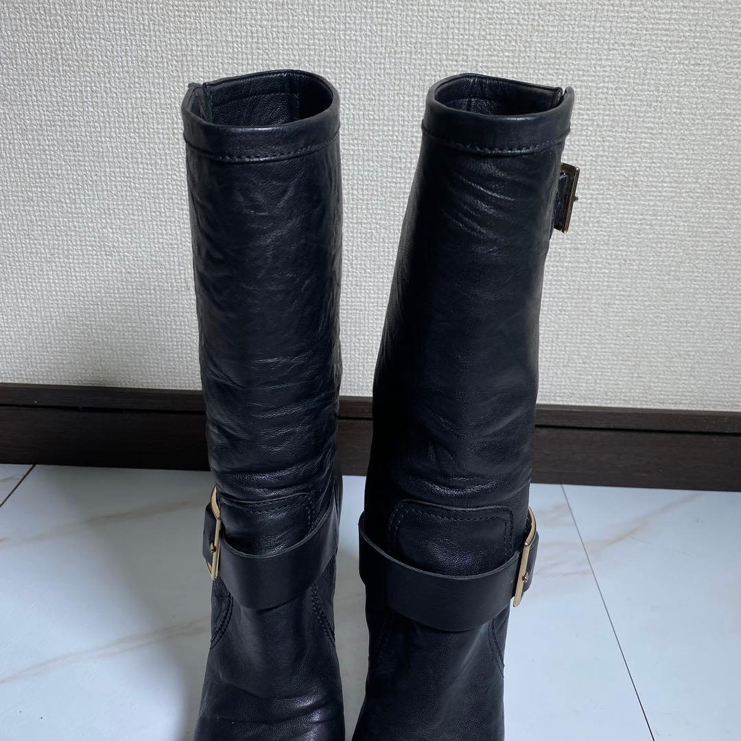 極美品♡ジミーチュウ レザーバイカーブーツ GALEN　ピンヒール シワ革加工