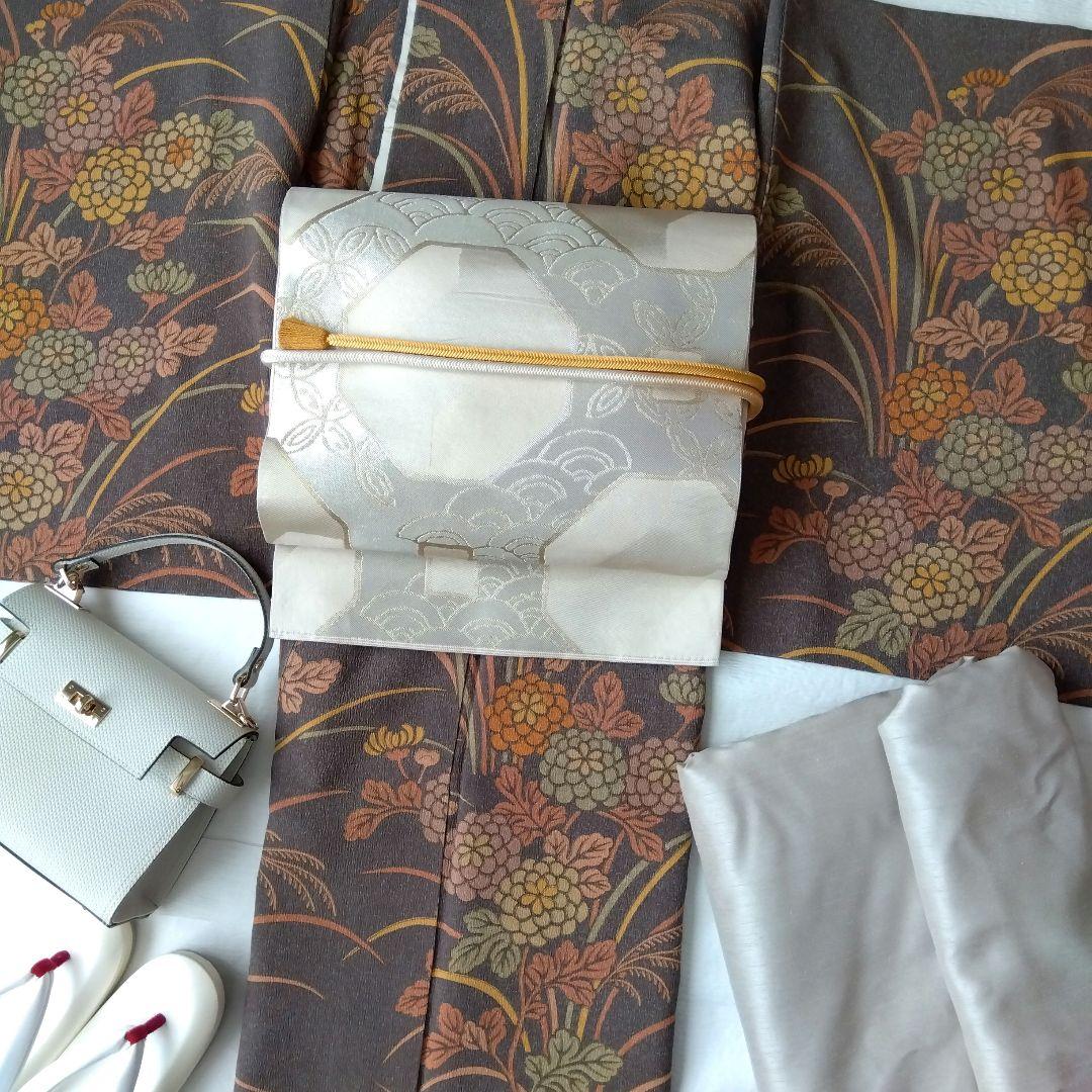 ◆未使用美品◆袋帯 川島織物モダン鎖紋 シルバーベージュ 訪問着 付下げ 小紋