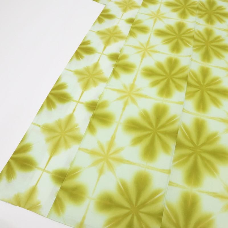 《長尺■しぼり浴衣◆雪花絞■板締め絞り■白×菜種油色◆木綿着物◆UG7-15》