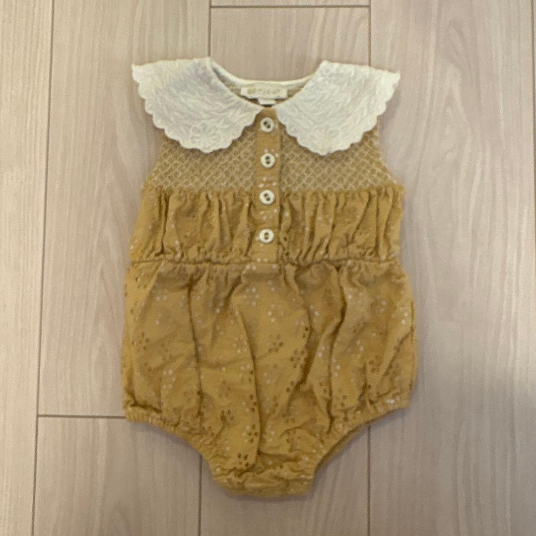 コントンさんへ　Bebe organicネイビー ベロアコットンロンパース