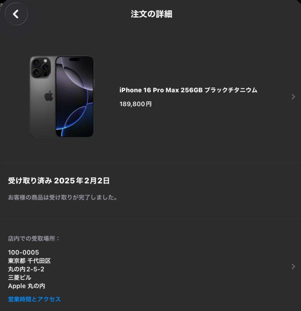 Apple iPhone16ProMax　ブラックチタニウム　256GB