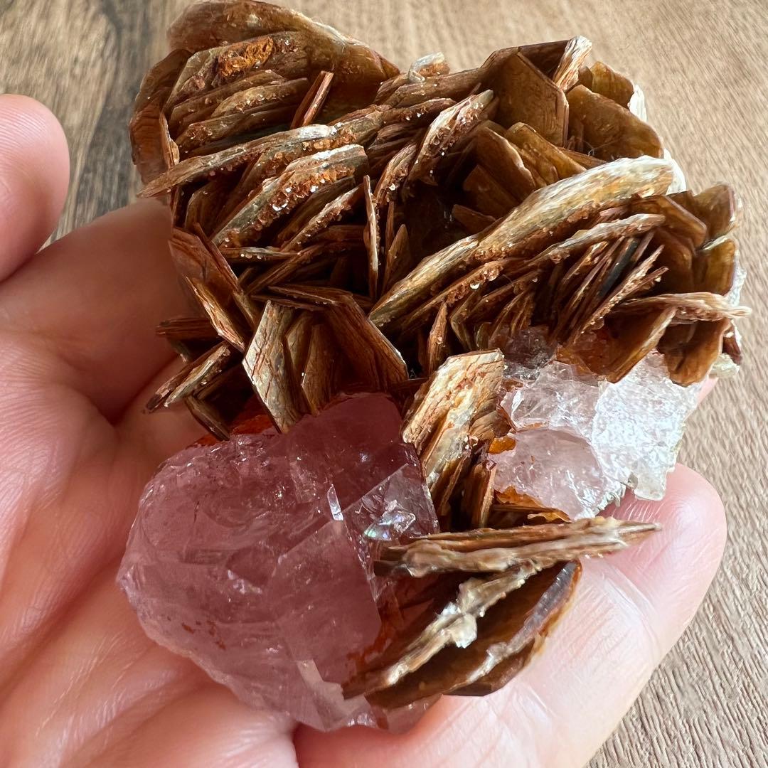 蛍光 ピンク アパタイト マスコバイト 共生 鉱物 標本 原石 フルオレッセンス