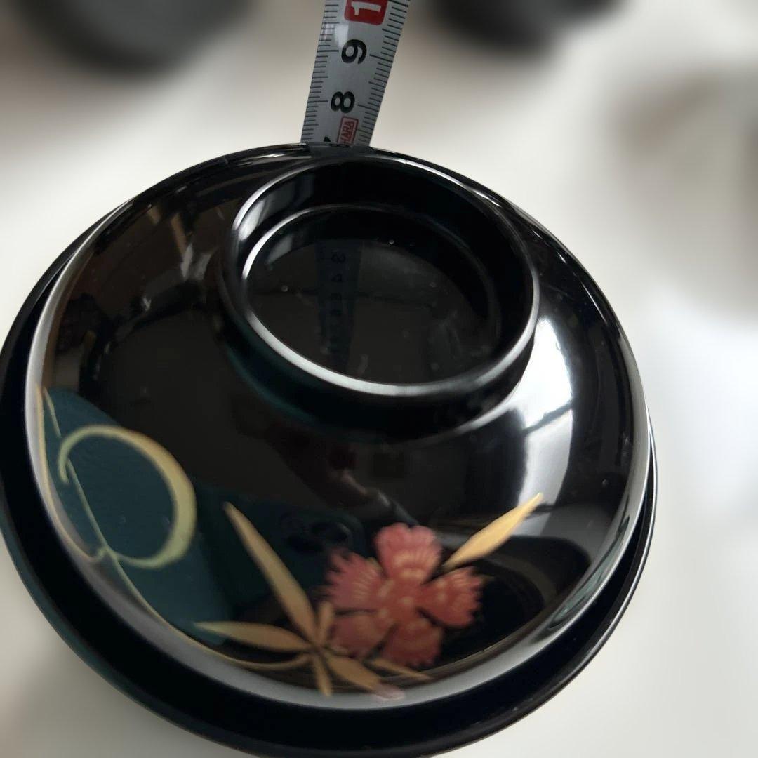 ✴︎自宅蔵出し・京型汁粉椀・なでしこ模様・漆器 蓋付き椀 10個セット 未使用✴︎