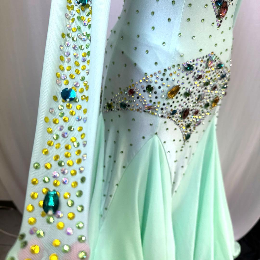 6328★S ミントグリーン カラフビジュー スタンダード ドレス社交ダンス