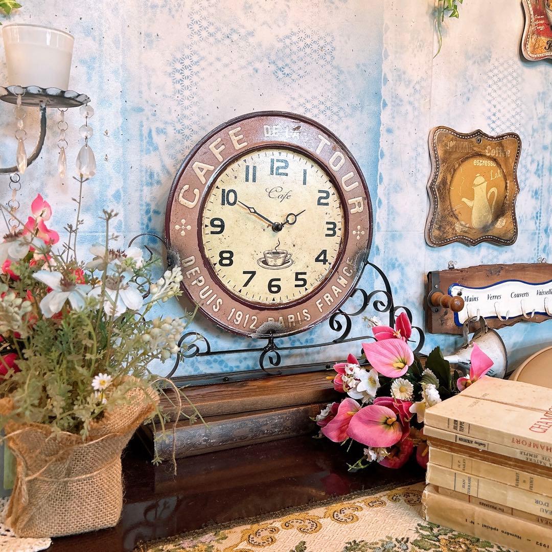 フレンチアンティークデザインの時計 カフェ 置き時計 PARIS