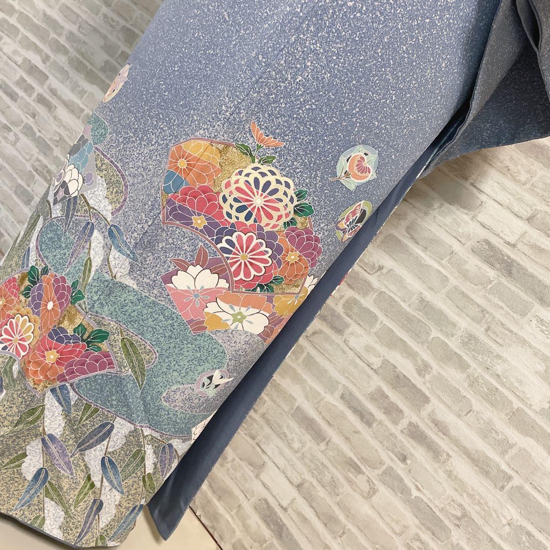 訪問着　フルセット　枝垂れ柳　地紙　丸紋　叩き染　着物　I2